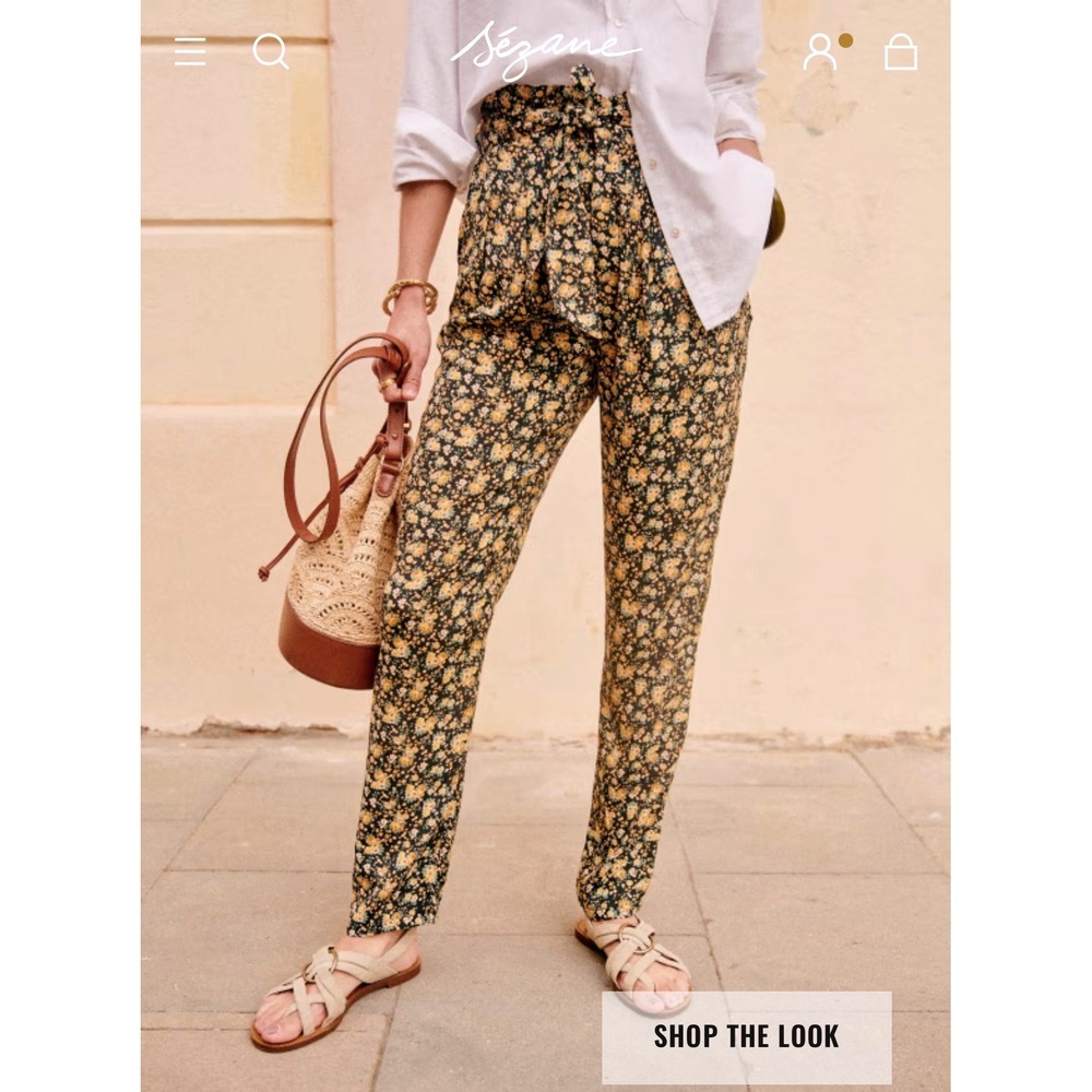 Sezane Austin Women Black Floral Pleated Tapered Trousers Size 36 FR 4 US